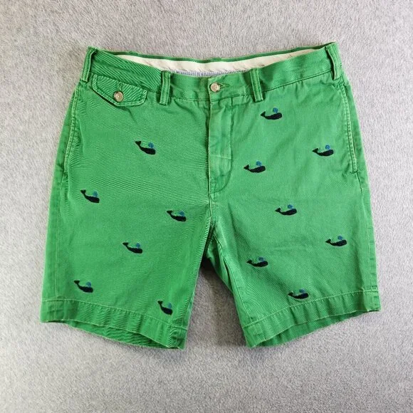 Polo Ralph Lauren Shorts Mens 34 Green Whale Print Vintage Nautical Sea Ocean - Picture 1 of 14